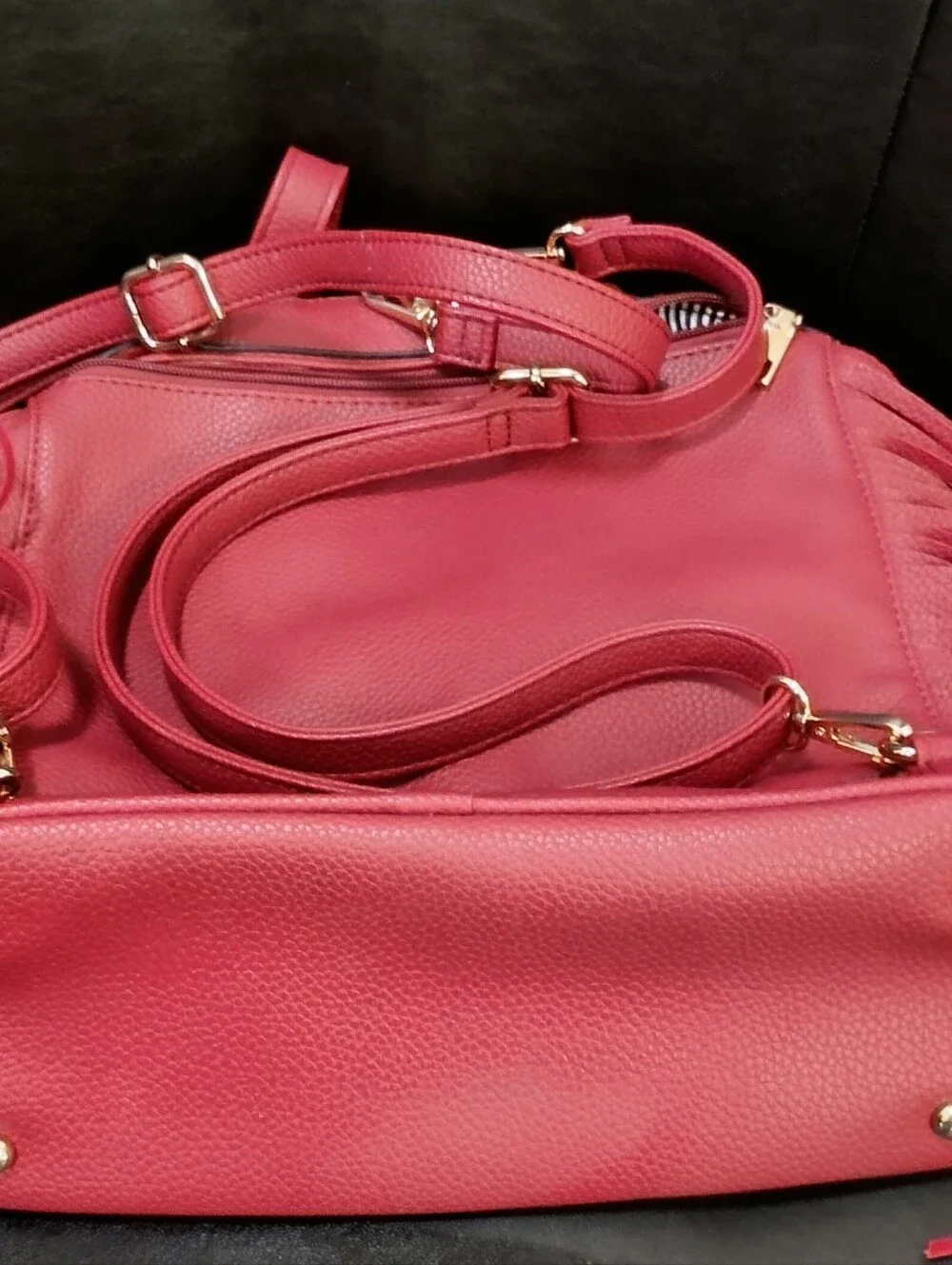 Fringed Faux Leather Moto Tote Bag in Red